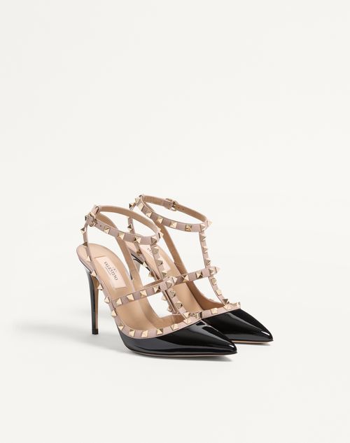 Valentino Garavani - Patent Rockstud Caged Pump 100mm - Black/poudre - Woman - Shoes